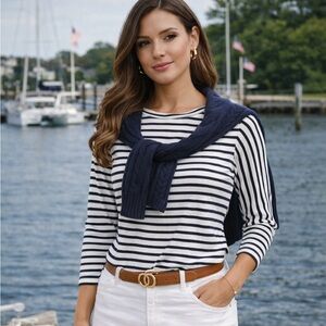 J. Jill Navy & White Striped Dolman Sleeve Tee Women’s M Cotton Blend Coastal